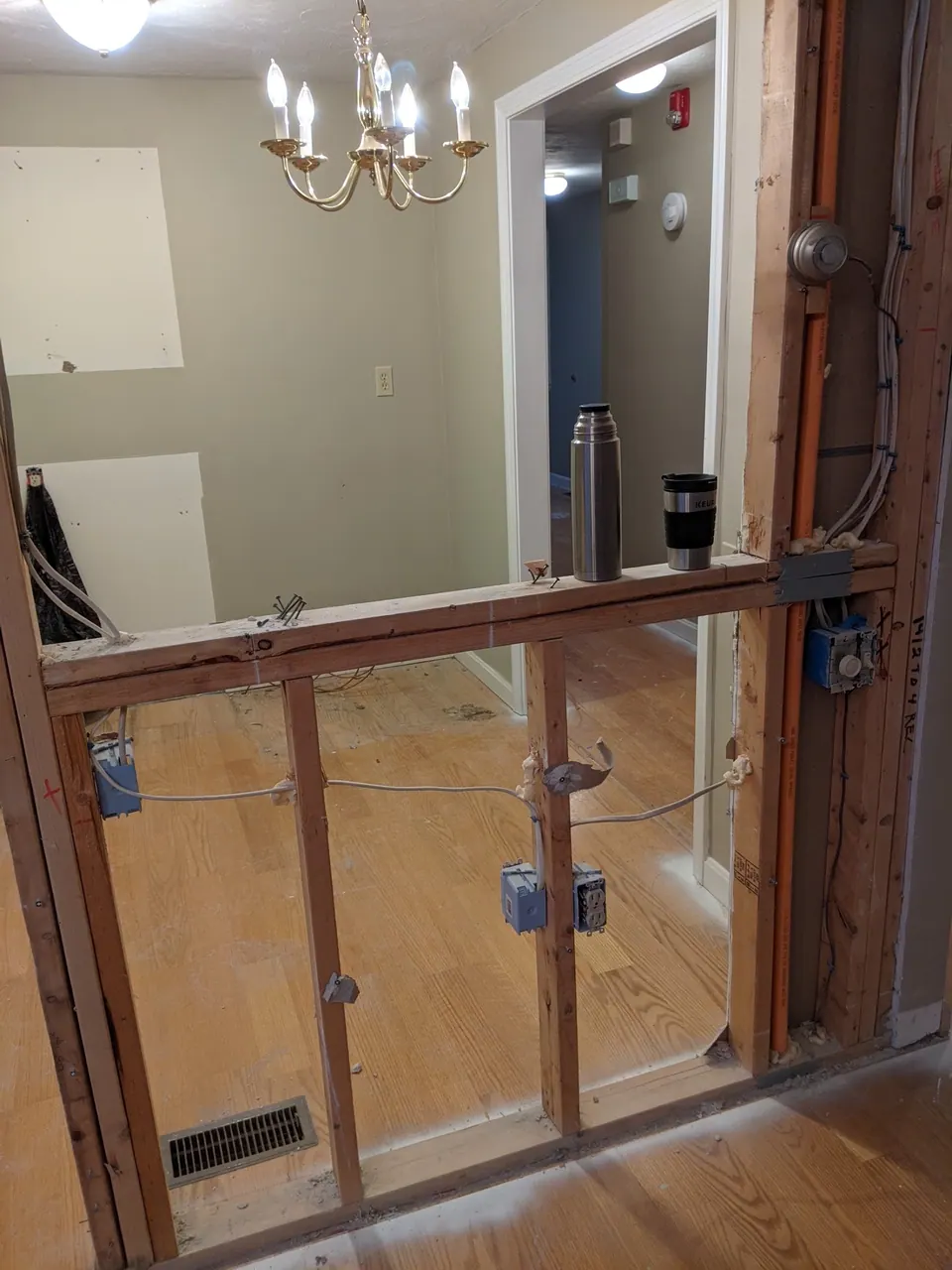 During the job: the wall framing opened up.