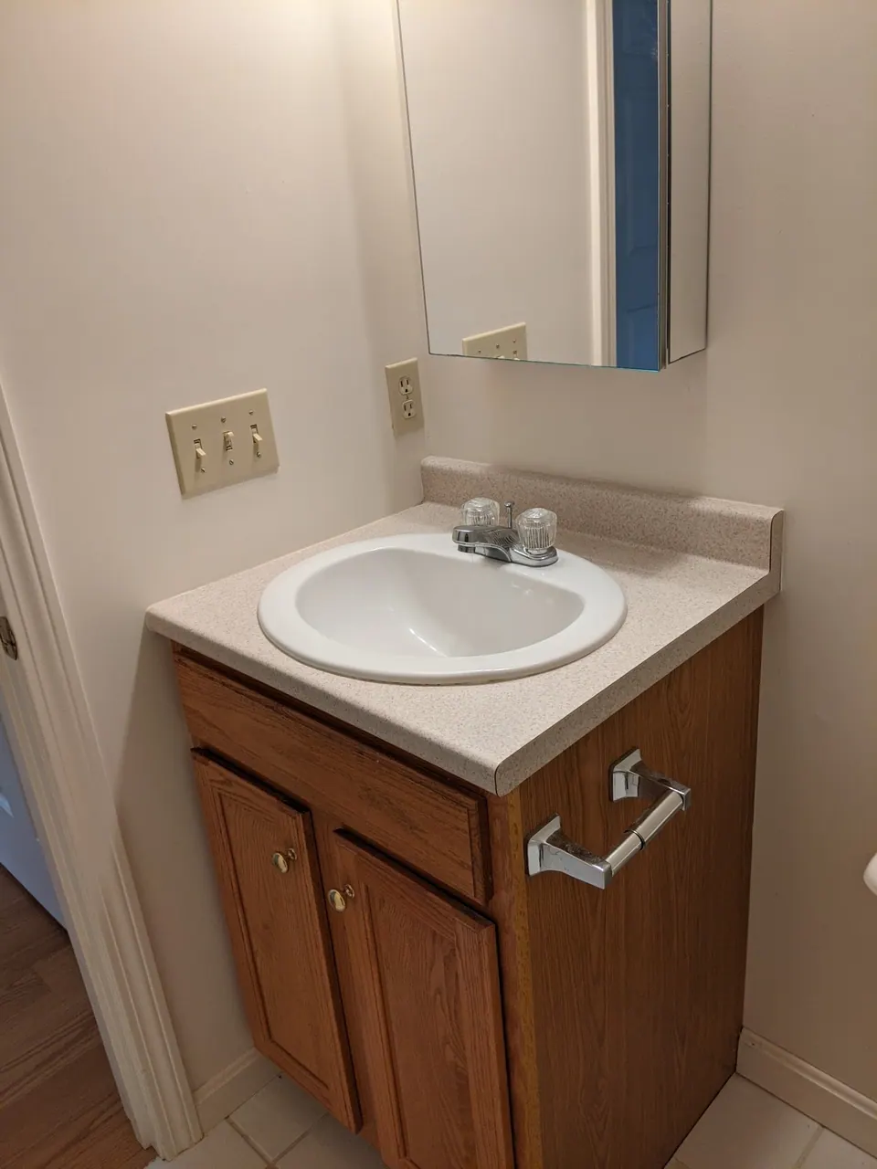 Before: the old bathroom vanity.