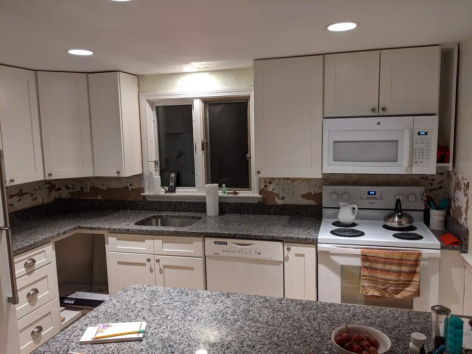 The kitchen with the new counter set.