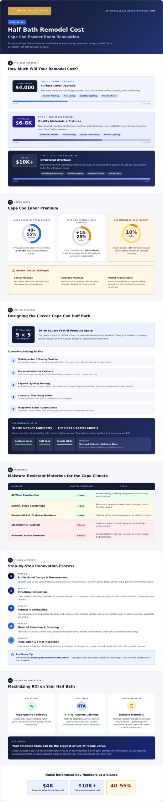 Half Bath Remodel Cost Cape Cod: 2026 Guide to Guest Bath Renovation